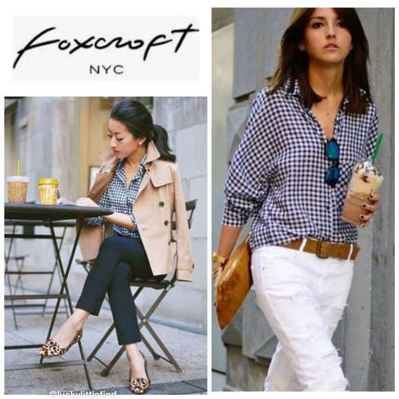 Foxcroft Tops - Foxcroft Sue Crinkled Gingham Button Down Shirt 6